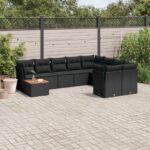 vidaXL 10-dielna záhradná sedacia súprava s vankúšmi polyratan čierna