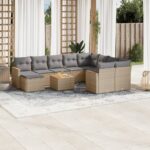 vidaXL 11-dielna záhradná jedálenská súprava vankúše béžová polyratan