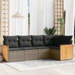 vidaXL 5-dielna záhradná súprava pohoviek s vankúšmi sivá polyratanová