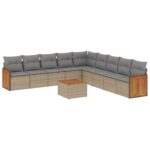 vidaXL 10-dielna záhradná sedacia súprava a vankúše béžová polyratan – Obrázok 2