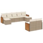 vidaXL 9-dielna záhradná súprava pohoviek s vankúšmi béžová polyratan – Obrázok 2