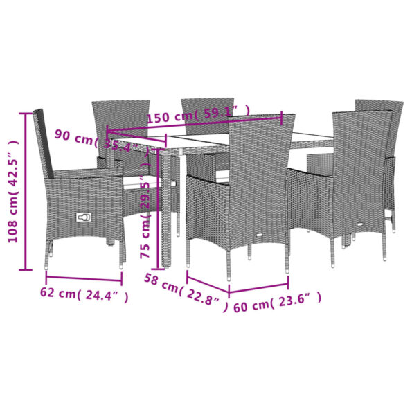 vidaXL 7-dielna záhradná jedálenská súprava a vankúše béžová polyratan – Obrázok 5