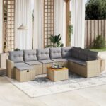 vidaXL 9-dielna záhr. jedálenská sada s vankúšmi mix béžovej polyratan