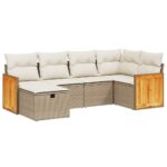 vidaXL 6-dielna záhradná súprava pohoviek s vankúšmi béžová polyratan – Obrázok 2