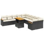 vidaXL 11-dielna záhradná sedacia súprava vankúše polyratan čierna – Obrázok 2
