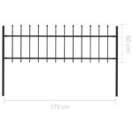 vidaXL Záhradný plot so špicatými vrchmi čierny oceľový 1,7x0,6 m – Obrázok 5
