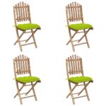 vidaXL 5-dielna skladacia vonkajšia jedálenská súprava s podložkami bambus – Obrázok 3