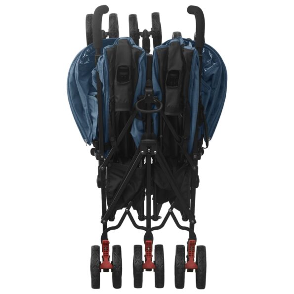 vidaXL Kočík pre dvojičky námornícky modrý oceľový – Obrázok 8