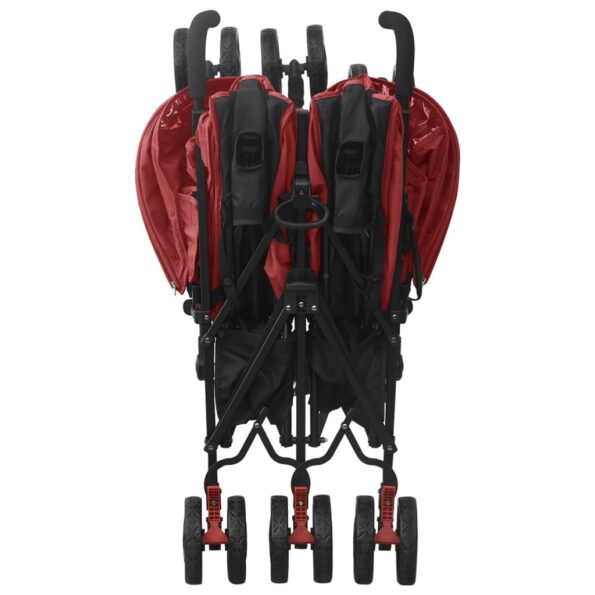 vidaXL Kočík pre dvojičky červený oceľový – Obrázok 8