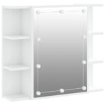 vidaXL Zrkadlová skrinka s LED lesklá biela 70x16,5x60 cm – Obrázok 2
