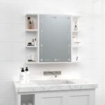 vidaXL Zrkadlová skrinka s LED lesklá biela 70x16,5x60 cm – Obrázok 4