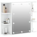 vidaXL Zrkadlová skrinka s LED lesklá biela 70x16,5x60 cm – Obrázok 6