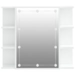 vidaXL Zrkadlová skrinka s LED lesklá biela 70x16,5x60 cm – Obrázok 8