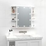 vidaXL Zrkadlová skrinka s LED lesklá biela 70x16,5x60 cm