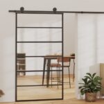 vidaXL Posuvné dvere s kovaním ESG sklo a hliník 102x205 cm