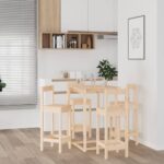 vidaXL 5-dielna barová súprava borovicový masív – Obrázok 6