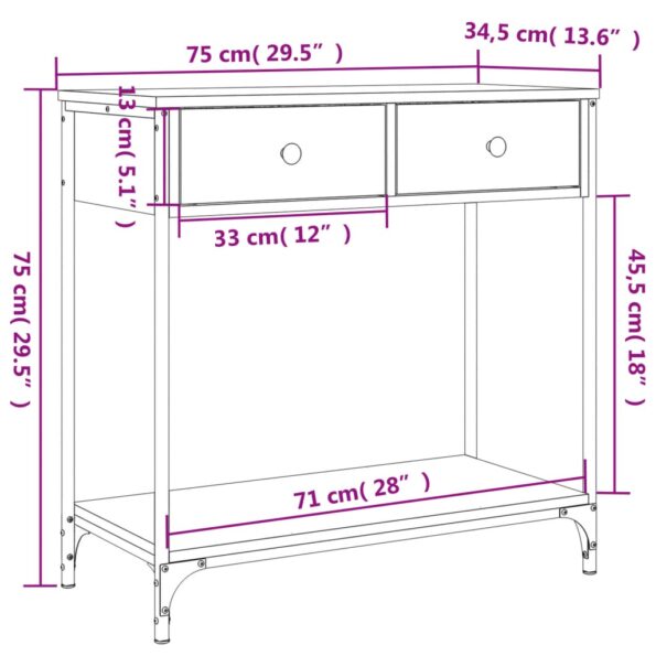 VXL8720845421274_g_en_hd_9.jpg vidaXL Konzolový stolík dub sonoma 75 x 34,5 x 75 cm kompozitné drevo – Obrázok 11