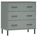vidaXL Komoda s 3 zásuvkami sivá 77x40x79,5 cm masívne drevo OSLO – Obrázok 2