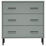 vidaXL Komoda s 3 zásuvkami sivá 77x40x79,5 cm masívne drevo OSLO – Obrázok 4