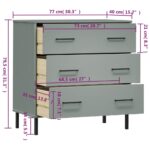 vidaXL Komoda s 3 zásuvkami sivá 77x40x79,5 cm masívne drevo OSLO – Obrázok 8