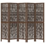 vidaXL Paraván 5 panelov tmavohnedý masívne drevo paulownie – Obrázok 4