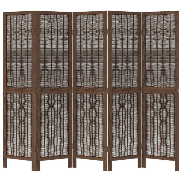 vidaXL Paraván 5 panelov tmavohnedý masívne drevo paulownie – Obrázok 4