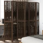 vidaXL Paraván 6 panelov tmavohnedý masívne drevo paulownie