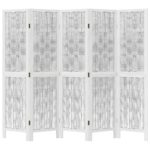vidaXL Paraván 5 panelov biely masívne drevo paulovnie – Obrázok 4