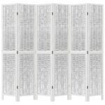 vidaXL Paraván 6 panelov biely masívne drevo paulovnie – Obrázok 4