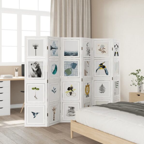 vidaXL Paraván 6 panelov biely masívne drevo paulovnie – Obrázok 3