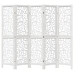 vidaXL Paraván 5 panelov biely masívne drevo paulovnie – Obrázok 4