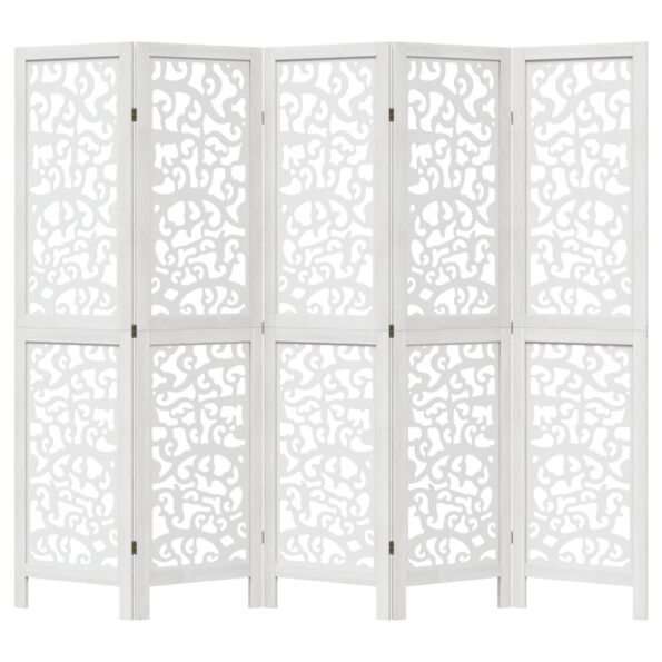 vidaXL Paraván 5 panelov biely masívne drevo paulovnie – Obrázok 4