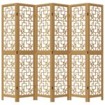 vidaXL Paraván, 6 panelov, hnedý, masívne drevo paulownie – Obrázok 4