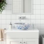 vidaXL Umývadlo na dosku bielo-modré okrúhle Φ41x14 cm keramické