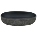 vidaXL Umývadlo na dosku sivo-čierne oválne 59x40x14 cm keramické – Obrázok 4