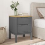 vidaXL Nočný stolík sivý 45x39x57 cm masívne borovicové drevo – Obrázok 3