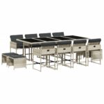 vidaXL 13-dielna záhrad. jedálenská súprava vankúš bledosivá polyratan – Obrázok 2