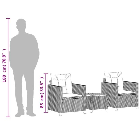 vidaXL 3-dielna bistro súprava s vankúšmi čierna polyrataná akácia – Obrázok 8