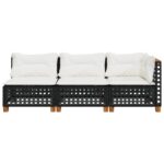 vidaXL Záhradná pohovka s vankúšmi 3-miestna čierna polyratan – Obrázok 4