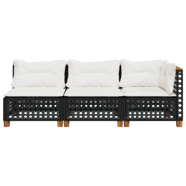 vidaXL Záhradná pohovka s vankúšmi 3-miestna čierna polyratan – Obrázok 4