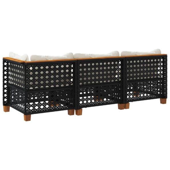 vidaXL Záhradná pohovka s vankúšmi 3-miestna čierna polyratan – Obrázok 6