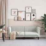 vidaXL Pohovka 2-miestna svetlosivá zamat – Obrázok 3