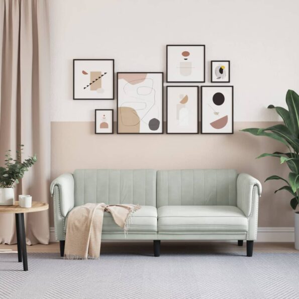 vidaXL Pohovka 2-miestna svetlosivá zamat – Obrázok 3