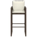 vidaXL Záhradné barové stoličky s vankúšmi 2 ks hnedé polyratan – Obrázok 5