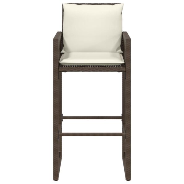 vidaXL Záhradné barové stoličky s vankúšmi 2 ks hnedé polyratan – Obrázok 5