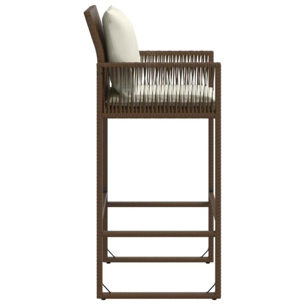 vidaXL Záhradné barové stoličky s vankúšmi 2 ks hnedé polyratan – Obrázok 6