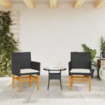 vidaXL Záhradné stoličky s vankúšmi 2 ks čierne polyratan a masív – Obrázok 3