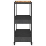 vidaXL Barový vozík 3 police béžový polyratan a akáciový masív – Obrázok 6