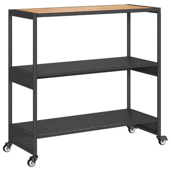 vidaXL Barový vozík 3 police béžový polyratan a akáciový masív – Obrázok 7