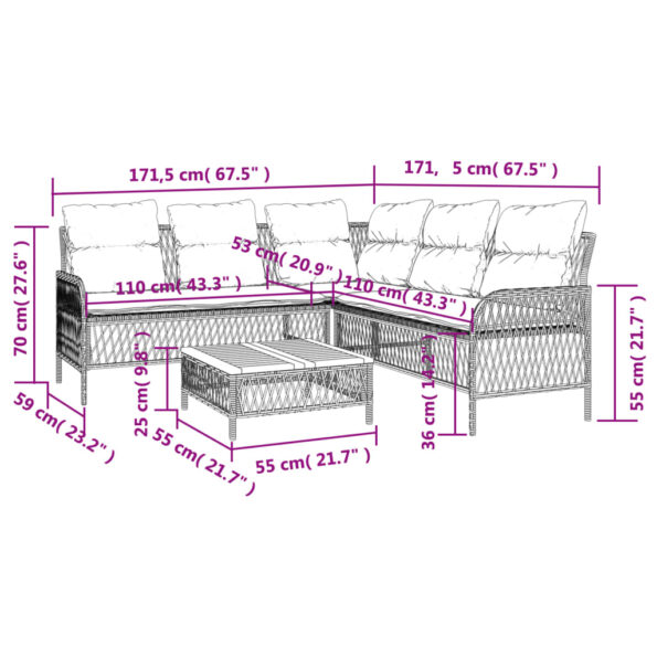 vidaXL 2-dielna záhradná sedacia súprava s podložkami čierna polyratan – Obrázok 11